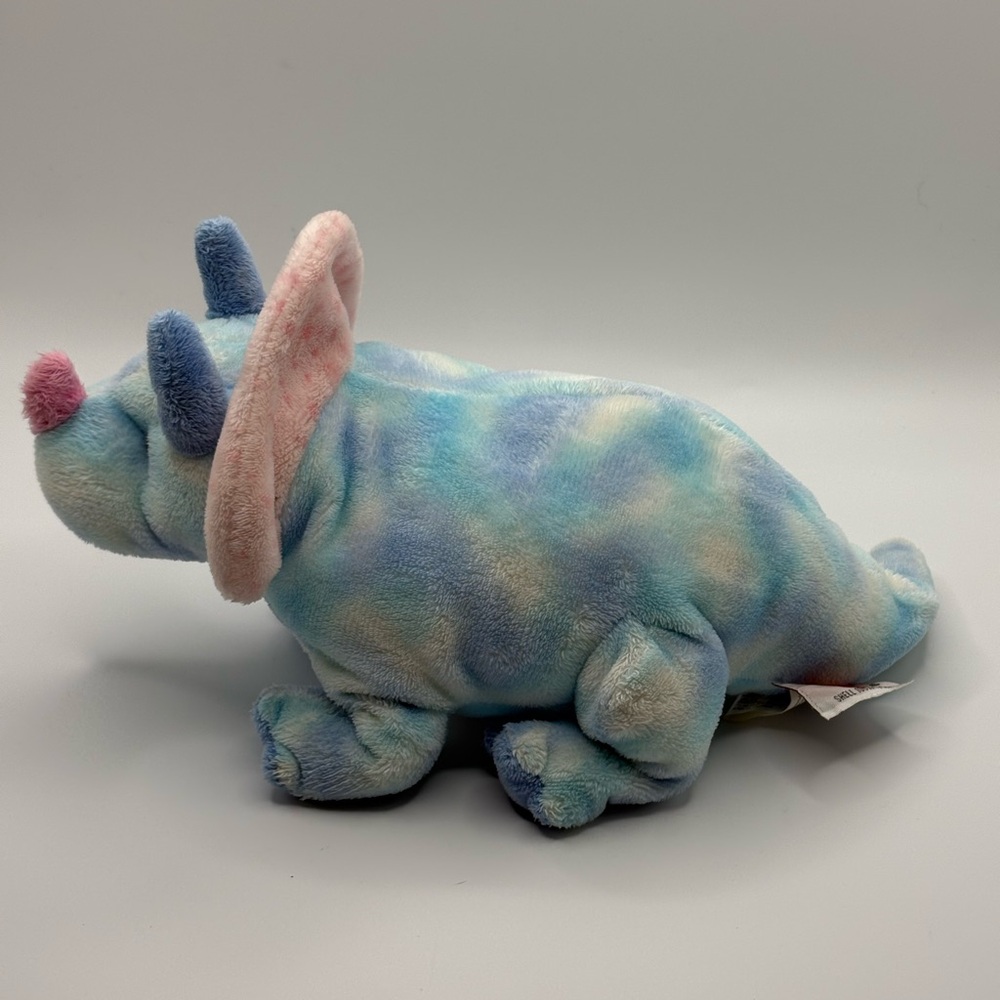 2006 Ty Pluffies Tromps Triceratops Dinosaur Plush Stuffed Toy Tye Dye Blue 12” - Picture 3 of 15